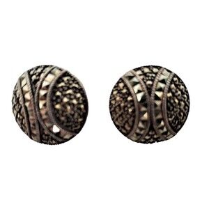 Judith Jack JJ Earrings Sterling Silver 925 Marcasite Large Round Clip VTG 80s